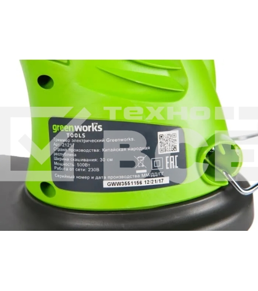 Триммер электрический GREENWORKS GST5033 21217 нижний двигатель 500Вт леска 1.6мм 33см