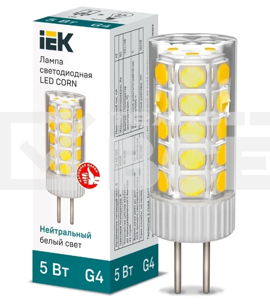 Лампа светодиодная IEK LLE-CORN-5-012-40-G4 CORN 5Вт капсула 4000К G4 12В керамика