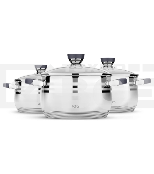 Набор посуды LARA LR02-121 Mercury 2.1 л, 2.9 л, 4.9 л, 16/18/22 см, нержавеющая сталь AISI 201