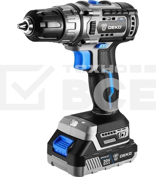Дрель-шуруповерт Deko Sharker, 20 В, 3 Ач, 55 Нм, бесщеточный