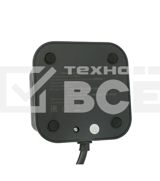 Сетевой фильтр Cablexpert Tower TWR-4-CU2-B-2, 4р, 10А, 1xType-C PD, 20Вт, 2хUSB, 2м, ур.защиты 2+, черный, коробка