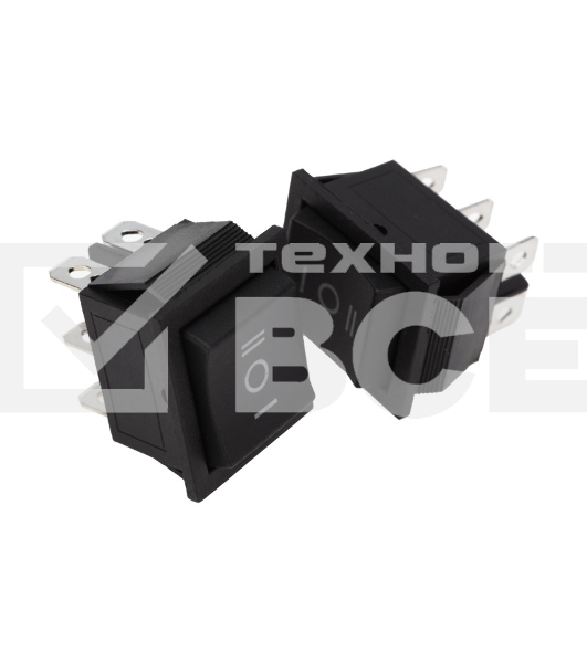 Выключатель клавишный 250V 15А (6с) (ON)-OFF-(ON) черный с нейтралью Б/Фикс Rexant