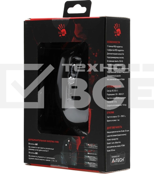 Мышь проводная A4Tech Bloody J95s черный, 8000 dpi, USB, кнопки - 9