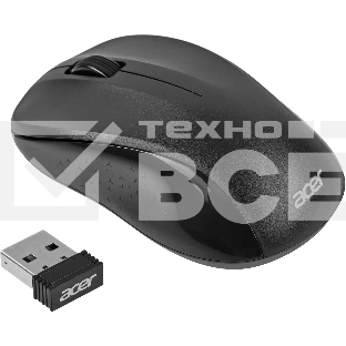 Мышь беспроводная Acer OMR302 черный, 1200 dpi, радиоканал, USB, кнопки - 3