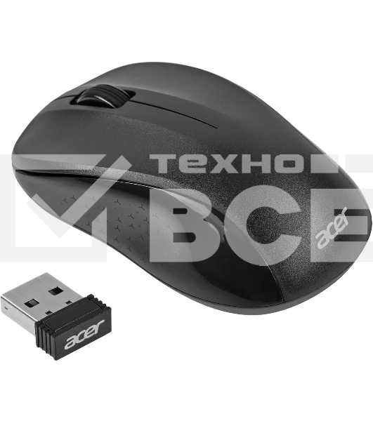Мышь беспроводная Acer OMR302 черный, 1200 dpi, радиоканал, USB, кнопки - 3