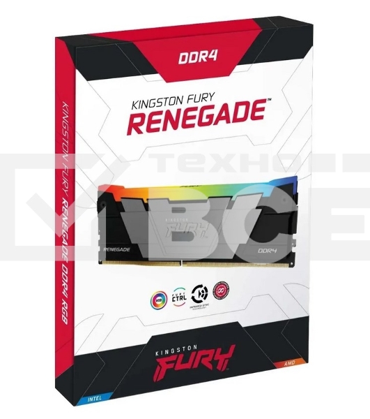 Оперативная память Kingston Fury Renegade, DDR4, 16GB (2x8GB), 3600MHz, CL16, с радиаторами, RGB, серый/черный
