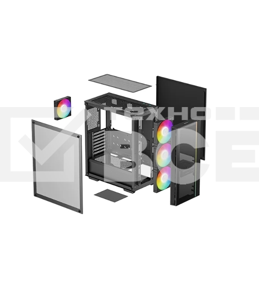 Компьютерный корпус Deepcool MATREXX 55 V4 без БП, боковое окно (закаленное стекло), 3xARGB LED 140мм вентилятора спереди, 1xARGB LED 120мм вентилятор сзади, черный, ATX