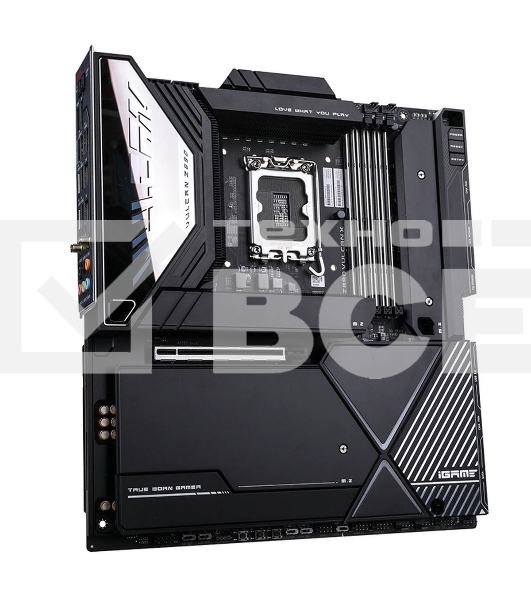 Материнская плата Colorful iGame Z890 VULCAN X V20, LGA 1851, Intel Z890, 4xDDR5, 5xM.2, 6xSATA, 2xPCIe 5.0 x16, 1xPCIe 4.0 x4, 1xHDMI, 1xDP, 1x 2.5Gb LAN, 1x 5Gb LAN, 6xUSB-A 3.2 Gen 2, 2xUSB-C 3.2 Gen 2, 1xUSB-C 3.2 Gen 2x2, 5x3.5 мм, 7.1, E-ATX
