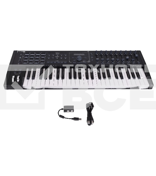 Клавиатура MIDI [230621] Arturia [KeyLab mkII 49 Black] 49 клавиш, чувствительных к силе нажатия с послекасанием, 16 пэдов с RGB-подсветкой, 9 фейдеров, 9 поворотных регуляторов, входы для педалей экспрессии и сустейна, 4 выхода CV/Gate, MIDI, USB