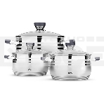 Набор посуды LARA LR02-121 Mercury 2.1 л, 2.9 л, 4.9 л, 16/18/22 см, нержавеющая сталь AISI 201, фото 1