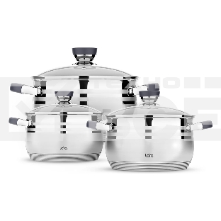 Набор посуды LARA LR02-121 Mercury 2.1 л, 2.9 л, 4.9 л, 16/18/22 см, нержавеющая сталь AISI 201
