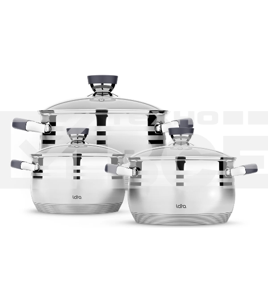 Набор посуды LARA LR02-121 Mercury 2.1 л, 2.9 л, 4.9 л, 16/18/22 см, нержавеющая сталь AISI 201