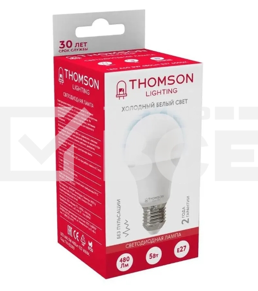 Лампа cветодиодная LED Thomson TH-B2300 E27, груша, 5Вт, 6500К, белый холодный, 1 шт.