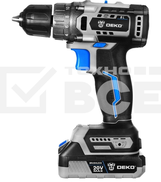 Дрель-шуруповерт Deko Sharker, 20 В, 3 Ач, 55 Нм, бесщеточный