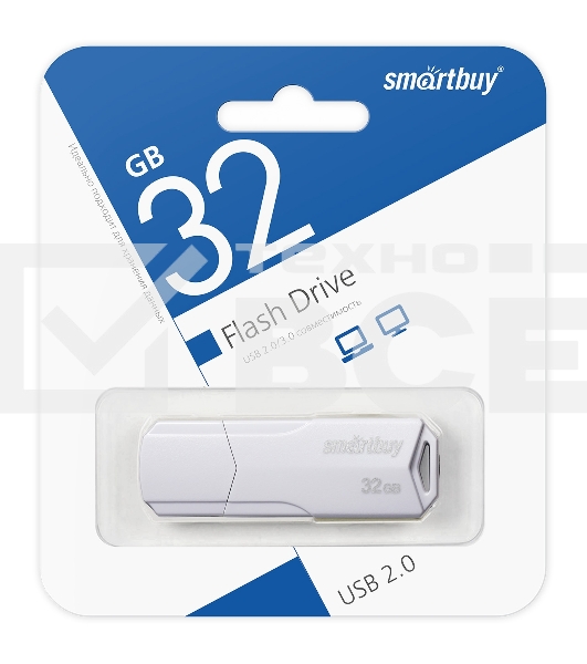 Флешка USB Smartbuy 32Gb CLUE белый (SB32GbCLU-W)
