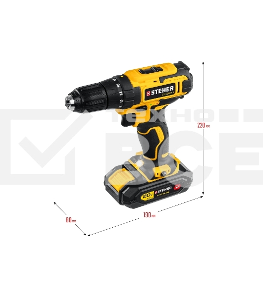 Дрель-шуруповерт аккумуляторная STEHER CD-200-1, Аккумуляторная, 20В