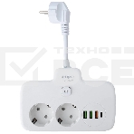 Сетевой удлинитель Amper 0,2м, 2 розетки, 3*0,75мм, 10А, 2500 Вт, 3usb, 1Type-C, 1кн, белый, фото 1