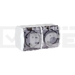 Розетка EKF EQR16-129-30-54-T PROxima Владивосток 2-местная 16А с заземлением с прозрачной крышкой IP54, фото 1