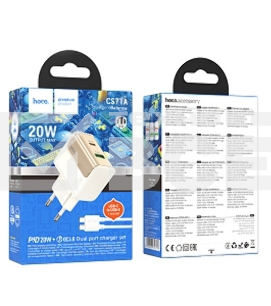 Сетевое зарядное устройство HOCO CS71Aaa 1USB+1Type-C 3.0A PD 20W+QC3.0 для Type-C Type-C, 1м, белый