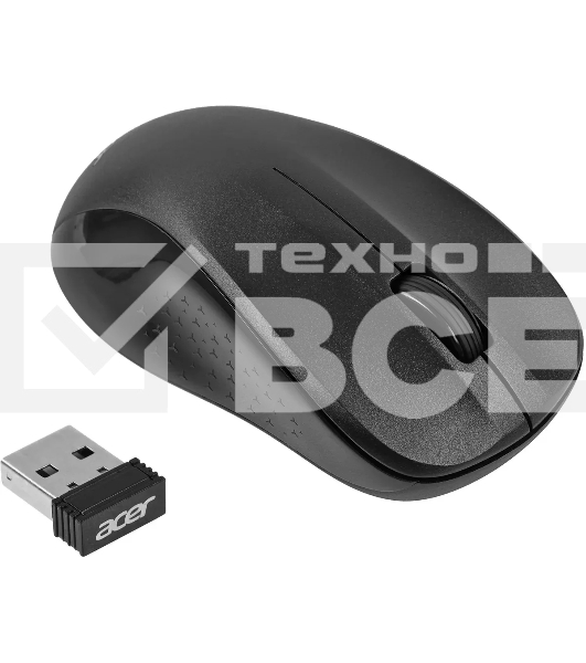 Мышь беспроводная Acer OMR302 черный, 1200 dpi, радиоканал, USB, кнопки - 3