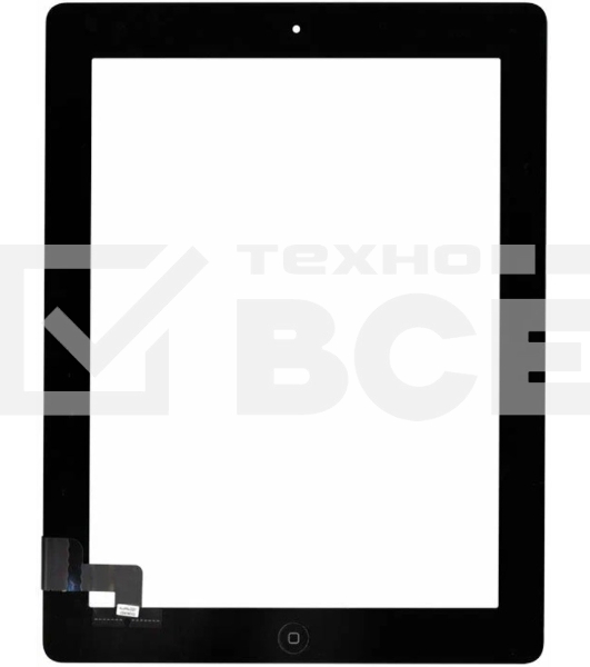 Сенсорное стекло (тачскрин) для iPad 2 (A1395, A1396, A1397), черное с кнопкой OEM