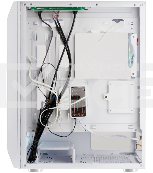 Компьютерный корпус Ginzzu GL 390 боковая дверца закаленное стекло на петлях на магнитах, controller CRC10, 4* 12R6W FAN 12CM RGb белый