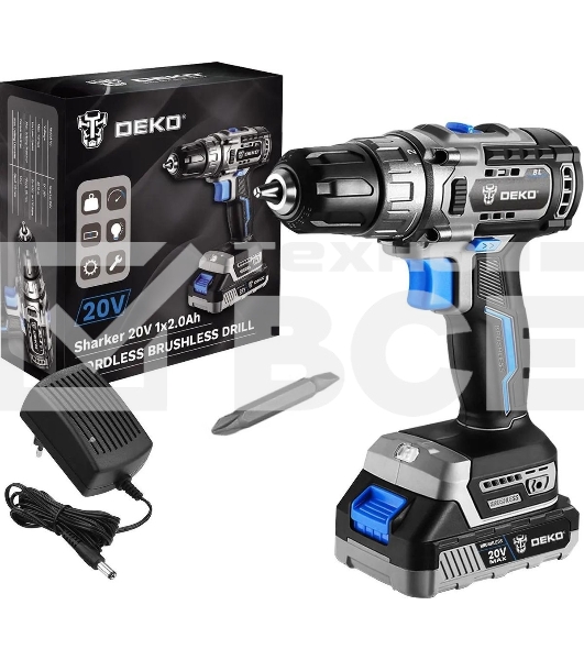 Дрель-шуруповерт Deko Sharker, 20 В, 3 Ач, 55 Нм, бесщеточный