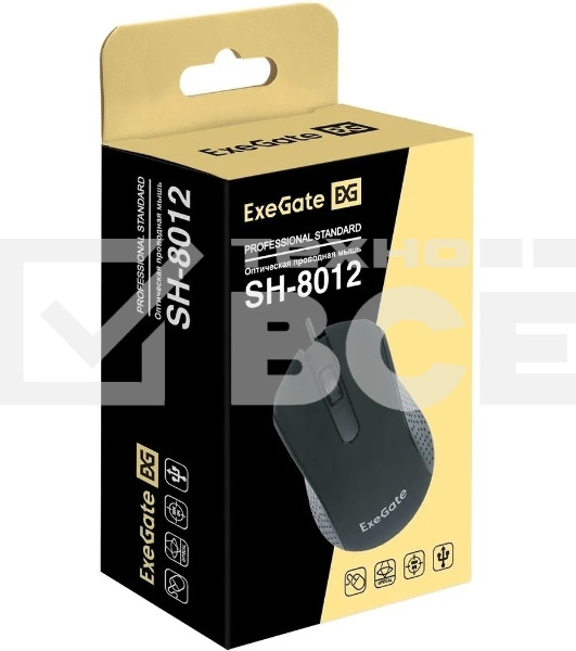 Мышь проводная ExeGate Professional Standard SH-8012 черный, 1000 dpi, USB, кнопки - 3