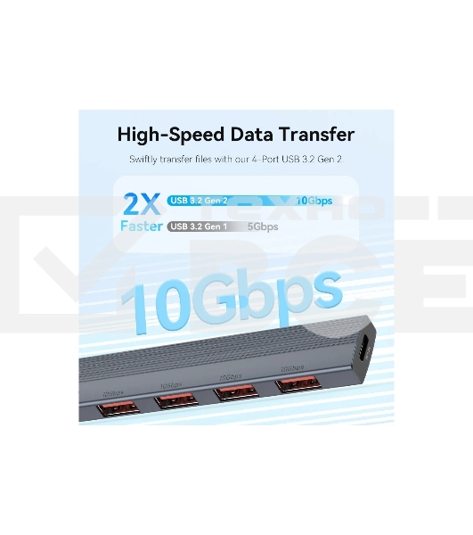 Концентратор Vention OTG USB 3.2 Gen 2 Type-C на 4 USB порта + USB-C PD Серый - 0.15м.