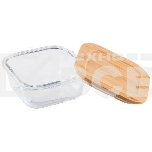 Контейнер LEONORD BAMBU, объем: 500 мл, из жаропрочного стекла с крышкой из бамбука, квадратный (106021)