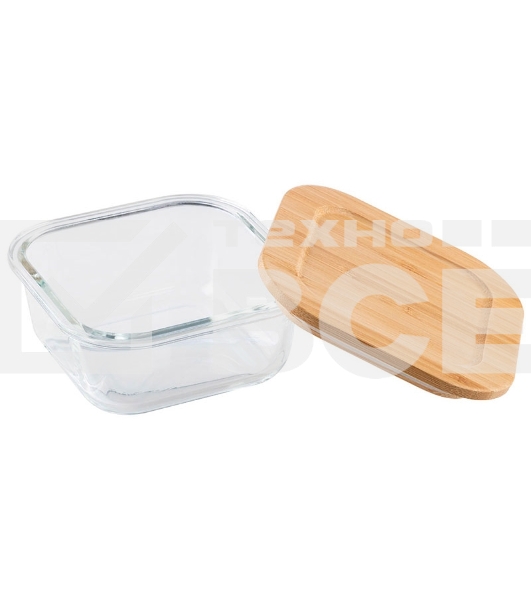 Контейнер LEONORD BAMBU, объем: 500 мл, из жаропрочного стекла с крышкой из бамбука, квадратный (106021)
