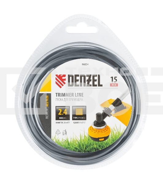Леска для триммера Denzel армированная алюминием квадратная, 2,4мм х 15м, блистер ALUFLEX