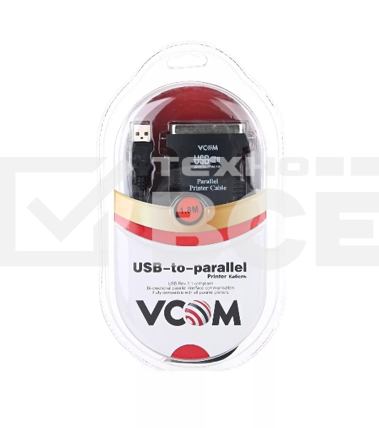 Кабель AM/LPT 1.8м VCOM Кабель-адаптер USB -> LPT (прямое подключение к LPT порту принтера), VUS7052