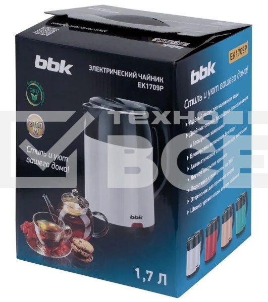 Чайник электрический BBK EK1709P черный/белый