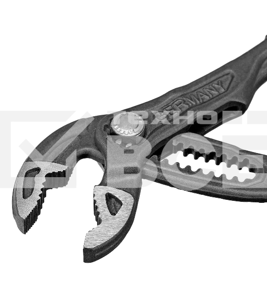 Клещи переставные Denzel кнопочный механизм, обливные рукоятки, 250 мм