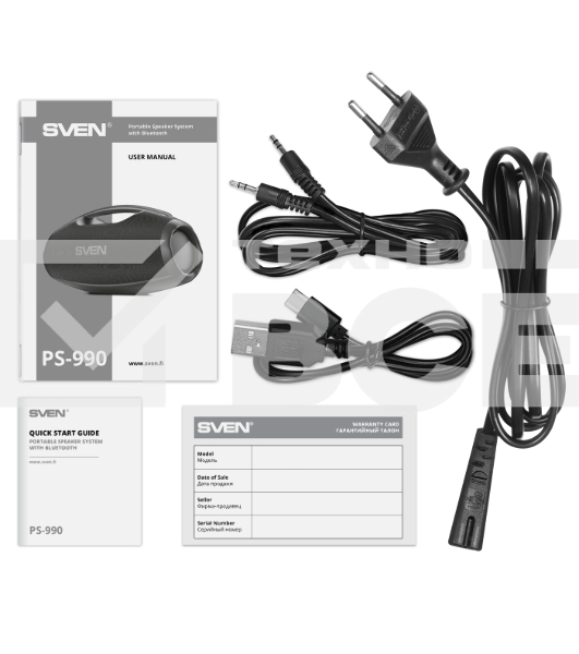 Портативная акустическая система SVEN PS-990, черный, 2.0, 2x90 Вт (RMS), IPx7, TWS, Bluetooth, USB, аккумулятор