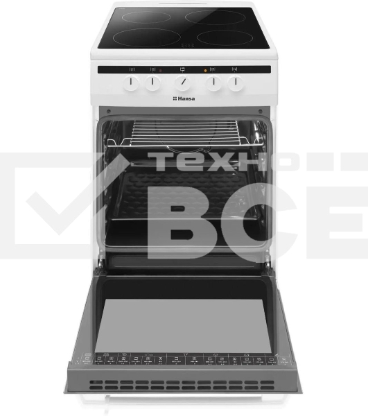 Плита электрическая Hansa FCCW54002 белый, конфорок 4 шт, духовка 68 л, 50 см x 85 см x 60 см
