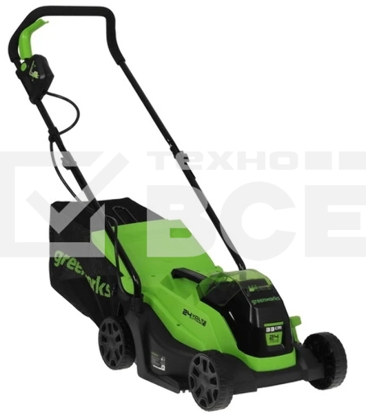 Газонокосилка аккумуляторная GreenWorks GD24LM33k2, 24v, 33 см, 1хАКБ 2Ач и ЗУ (2516107UA)