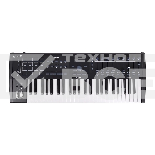 Клавиатура MIDI [230621] Arturia [KeyLab mkII 49 Black] 49 клавиш, чувствительных к силе нажатия с послекасанием, 16 пэдов с RGB-подсветкой, 9 фейдеров, 9 поворотных регуляторов, входы для педалей экспрессии и сустейна, 4 выхода CV/Gate, MIDI, USB