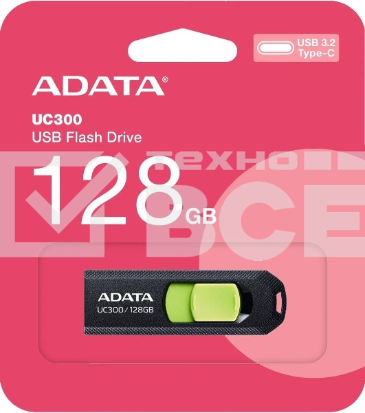 Флеш диск A-Data 128Gb Type-C UC300 ACHO-UC300-128G-RBK/GN USB3.2 черный/зеленый