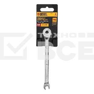 Ключ комбинированный трещоточный Denzel 6 мм, CrV, матовый хром 14700