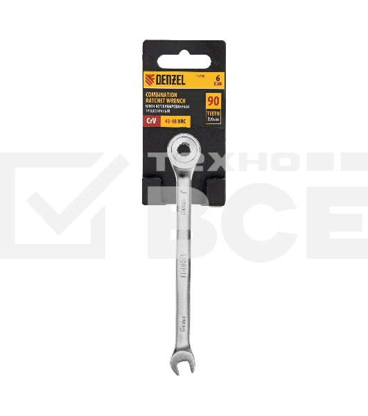 Ключ комбинированный трещоточный Denzel 6 мм, CrV, матовый хром 14700