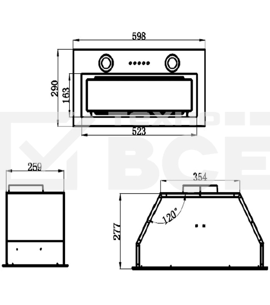 Вытяжка встраиваемая Maunfeld Trapeze 602M белый, 60 см, 1150 куб. м/ч, 54 дБ