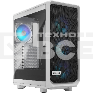 Компьютерный корпус без блока питания Fractal Design Meshify 2 Compact RGb TG Light Tint, Midi-Tower, 4x120мм RGb, 2xUSB-A 3.2 + 1xUSB 3.2 Type-C ATX, mATX, mITX белый
