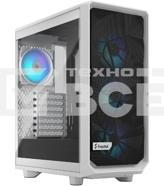 Компьютерный корпус без блока питания Fractal Design Meshify 2 Compact RGb TG Light Tint, Midi-Tower, 4x120мм RGb, 2xUSB-A 3.2 + 1xUSB 3.2 Type-C ATX, mATX, mITX белый