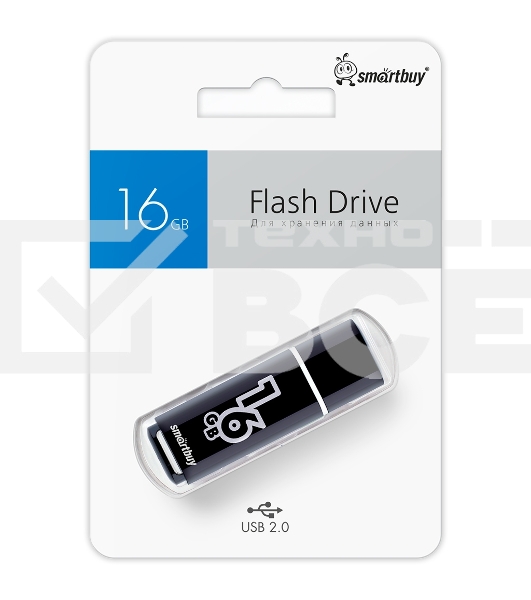Флешка USB R/W Smartbuy Glossy series Black (SB16GbGS-K), 16Gb, USB 2.0, R/W 25/15, черный