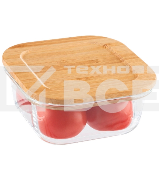 Контейнер LEONORD BAMBU, объем: 500 мл, из жаропрочного стекла с крышкой из бамбука, квадратный (106021)