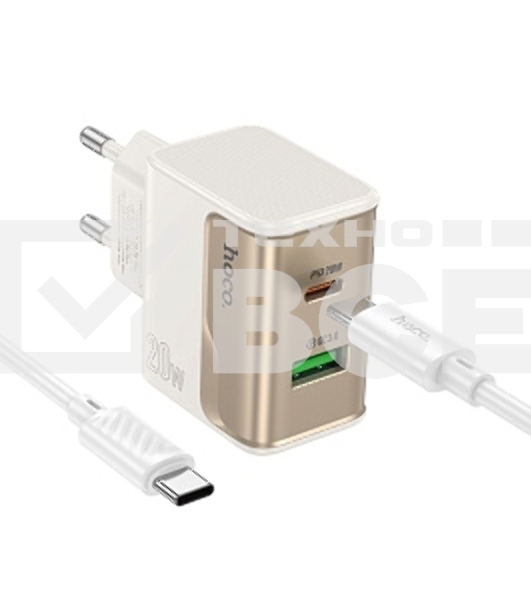 Сетевое зарядное устройство HOCO CS71Aaa 1USB+1Type-C 3.0A PD 20W+QC3.0 для Type-C Type-C, 1м, белый