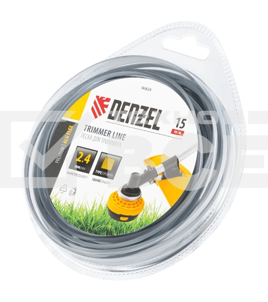 Леска для триммера Denzel армированная алюминием квадратная, 2,4мм х 15м, блистер ALUFLEX