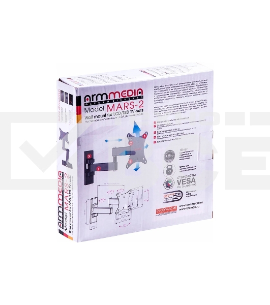 Кронштейн Arm media MARS-2 черный, 10'-32', наклонно-поворотный от стены 44-282мм VESA 100х100мм, до 20 кг, настенный